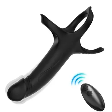ARMONY - DILDO CON ANILLO & VIBRADOR CONTROL REMOTO NEGRO Anillos con Vibración
