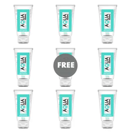 AQUA TRAVEL - LUBRICANTE BASE AGUA SABOR FRUTAS TROPICALES - 50 ML 8+1 GRATIS Kits Lubricantes