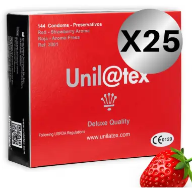 UNILATEX - PRESERVATIVOS ROJOS/FRESA 144 UDS X 25 UDS Sabores