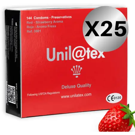 UNILATEX - PRESERVATIVOS ROJOS/FRESA 144 UDS X 25 UDS Sabores