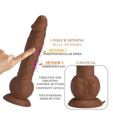 Eren Dildo Vibrador con Empuje 20,5 cm Ø 4,5 cm Marrón