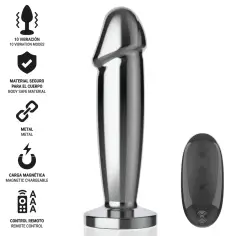INTENSE - PLUG ANAL 10 VIBRACIONES METAL EN FORMA DE DILDO CON CONTROL REMOTO M 2