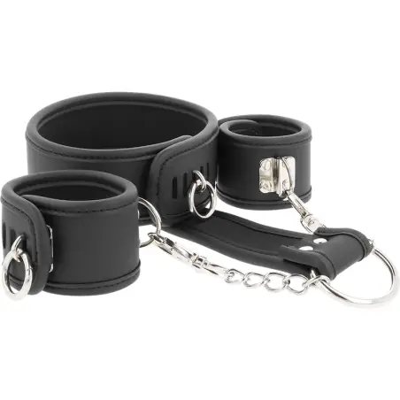 FETISH SUBMISSIVE - COLLAR Y ESPOSAS CUERO VEGANO CON FORRO DE NEOPRENO