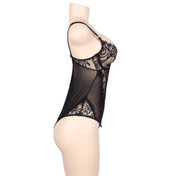 SUBBLIME - TEDDY ENCAJE FLORAL Y CON FLECOS NEGRO TALLA GRANDE SUBBLIME QUEEN PLUS SIZE 2