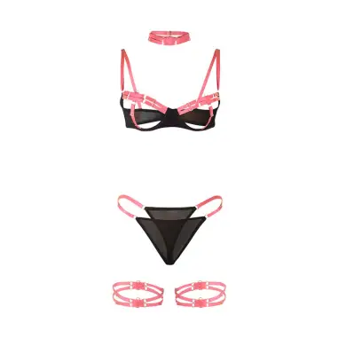 Set Sujetador con Collar y Detalles para Piernas Rosa