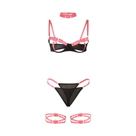Set Sujetador con Collar y Detalles para Piernas Rosa