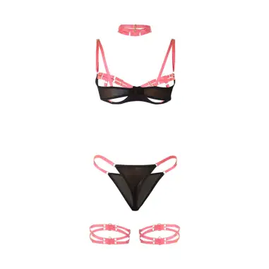 Set Sujetador con Collar y Detalles para Piernas Rosa