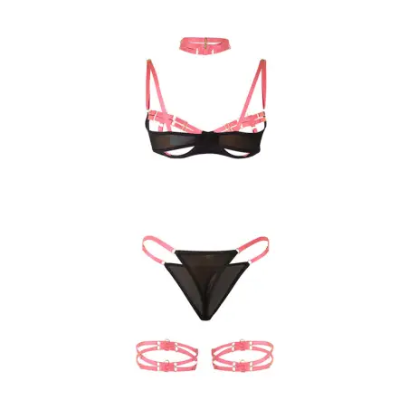 Set Sujetador con Collar y Detalles para Piernas Rosa