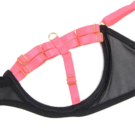 Set Sujetador con Collar y Detalles para Piernas Rosa