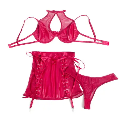 Conjunto Sujetador y Falda de Cuero Rojo S/M | Subblime