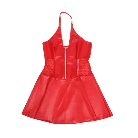 Vestido de Cuero con Cremallera y Encaje Rojo S/M | Subblime