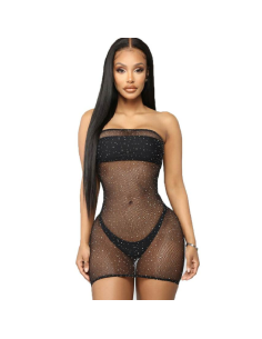QUEEN LINGERIE - VESTIDO CUERPO DE RED CON BRILLANTES S/L QUEEN LINGERIE
