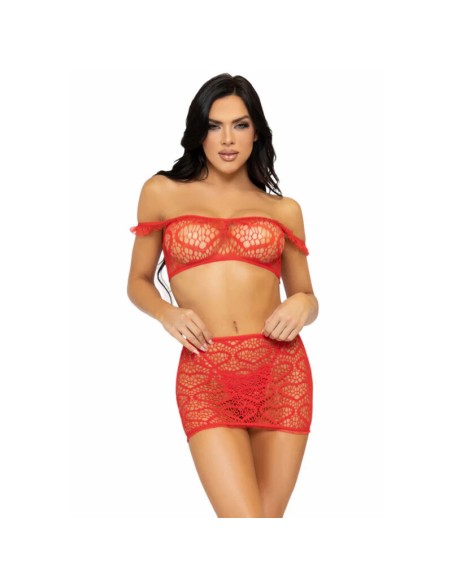 LEG AVENUE - SET TRES PIEZAS TOP, MINI FALDA Y TANGA TALLA ÚNICA - ROJO LEG AVENUE SETS