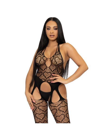 LEG AVENUE - BODYSTOCKING DE RED CON TIRANTES TALLA ÚNICA - NEGRO LEG AVENUE BODYSTOCKINGS