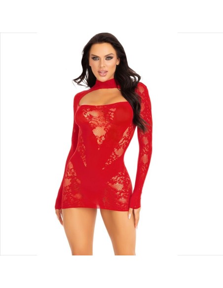 LEG AVENUE - MINI VESTIDO DE ENCAJE CON MANGA LARGA ROJO LEG AVENUE DRESSES