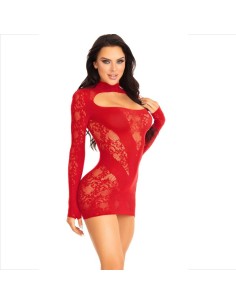 LEG AVENUE - MINI VESTIDO DE ENCAJE CON MANGA LARGA ROJO LEG AVENUE DRESSES 2