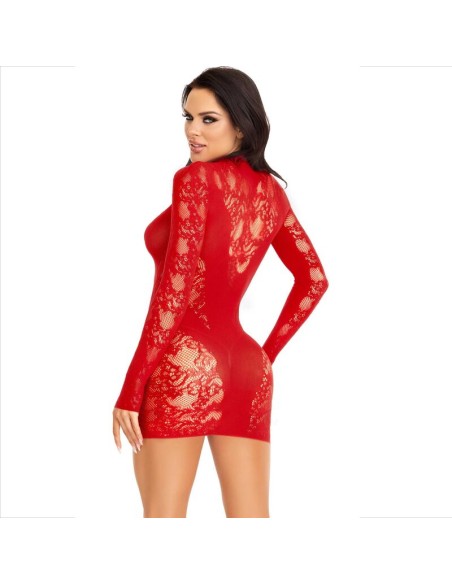 LEG AVENUE - MINI VESTIDO DE ENCAJE CON MANGA LARGA ROJO LEG AVENUE DRESSES