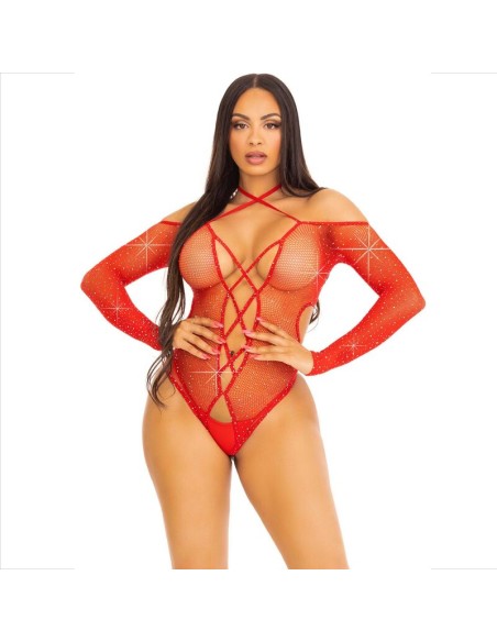 LEG AVENUE - BODY CROTCHLESS CON BRILLO ROJO LEG AVENUE BODYSTOCKINGS