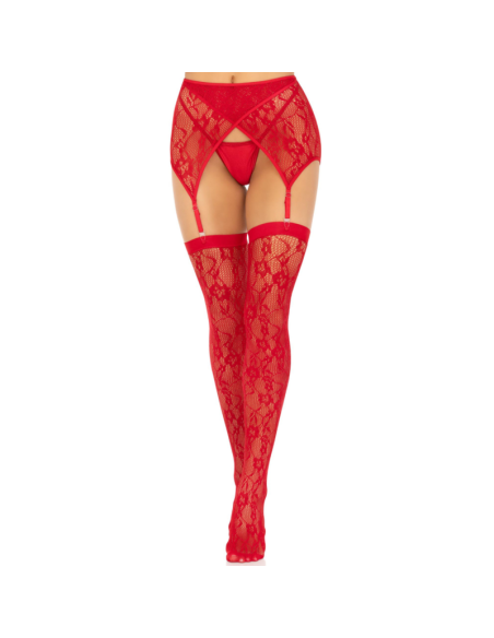 LEG AVENUE - MEDIAS ENCAJE & LIGUERO ROJO LEG AVENUE HOSIERY