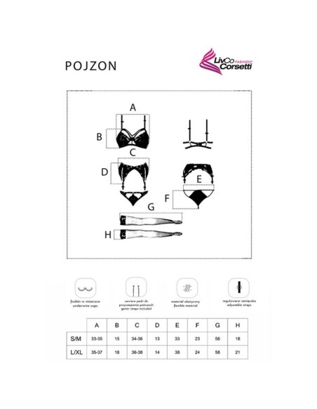 LIVCO CORSETTI FASHION - POJZON LC 90670 SUJETADOR + MEDIAS + LIGUERO + PANTY NEGRO L/XL LIVCO CORSETTI SETS