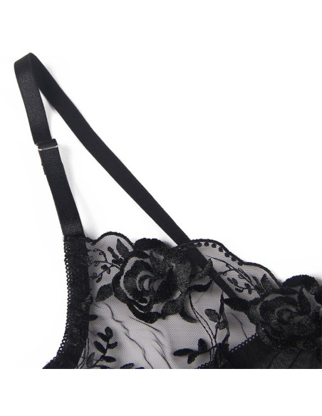 SUBBLIME - SET DE 3 PIEZAS SUJETADOR + TANGA + LIGA ESTAMPADO FLORAL NEGRO L/XL SUBBLIME SETS