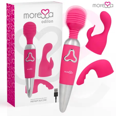 MORESSA - ODILON WAND POTENTE MOTOR MAS DOS CABEZALES PREMIUM SILICONE RECARGABLE