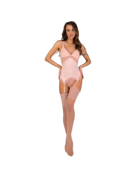 LIVCO CORSETTI FASHION - PERSINNE PEACH SET CORSET + PANTY + MEDIAS S/M LIVCO CORSETTI SETS