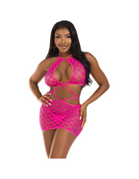 LEG AVENUE - MINI VESTIDO CON ABERTURAS FUCSIA TALLA ÚNICA LEG AVENUE DRESSES
