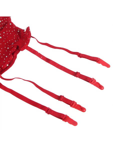 SUBBLIME - 952181 BODYSTOCKING DE REJILLA CON GUANTES Y DIAMANTES ROJO TALLA ÚNICA SUBBLIME BODYSTOCKINGS