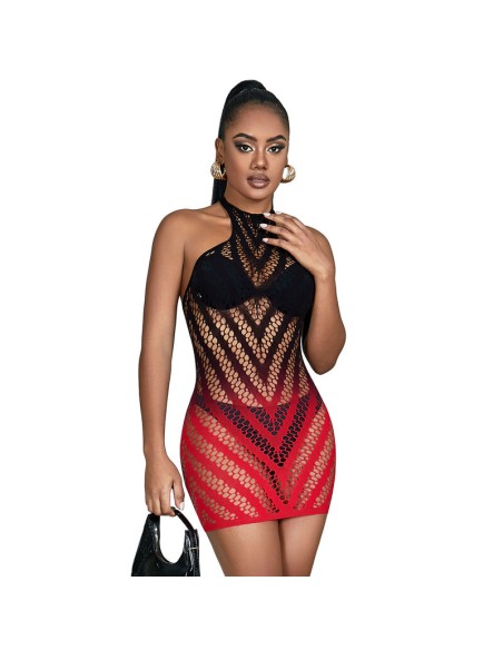 SUBBLIME - 952242 VESTIDO DE REJILLA ELÁSTICO DEGRADADO ROJO Y NEGRO TALLA ÚNICA SUBBLIME DRESSES