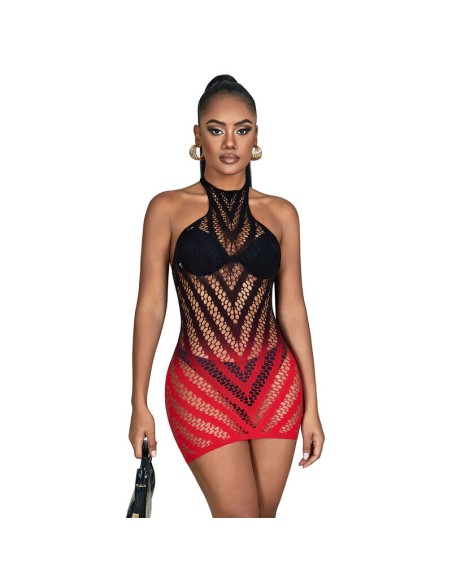 SUBBLIME - 952242 VESTIDO DE REJILLA ELÁSTICO DEGRADADO ROJO Y NEGRO TALLA ÚNICA SUBBLIME DRESSES