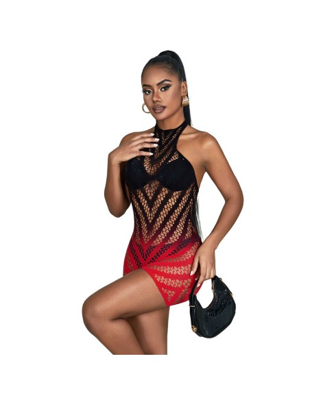 SUBBLIME - 952242 VESTIDO DE REJILLA ELÁSTICO DEGRADADO ROJO Y NEGRO TALLA ÚNICA SUBBLIME DRESSES
