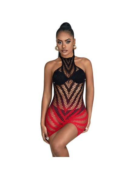 SUBBLIME - 952242 VESTIDO DE REJILLA ELÁSTICO DEGRADADO ROJO Y NEGRO TALLA ÚNICA SUBBLIME DRESSES
