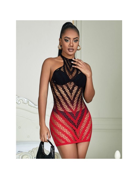 SUBBLIME - 952242 VESTIDO DE REJILLA ELÁSTICO DEGRADADO ROJO Y NEGRO TALLA ÚNICA SUBBLIME DRESSES