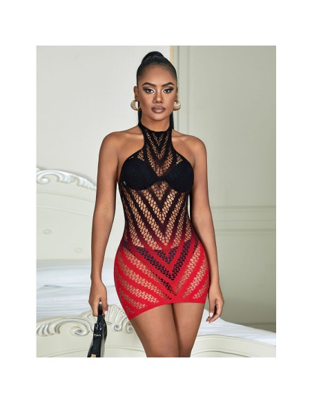 SUBBLIME - 952242 VESTIDO DE REJILLA ELÁSTICO DEGRADADO ROJO Y NEGRO TALLA ÚNICA SUBBLIME DRESSES