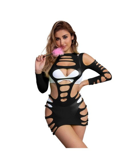SUBBLIME - 952266 VESTIDO DE REJILLA ELÁSTICO MANGA LARGA NEGRO TALLA ÚNICA SUBBLIME DRESSES