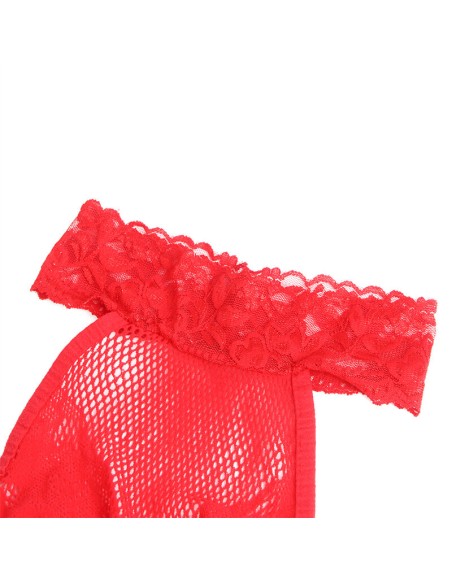 SUBBLIME - 952372 BODYSTOCKING CROTCHLESS DE REJILLA Y ENCAJE CON CUELLO ALTO ROJO TALLA ÚNICA SUBBLIME BODYSTOCKINGS