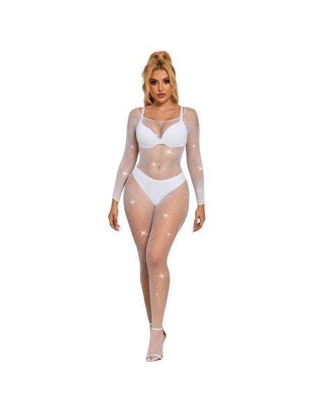 SUBBLIME - 952396 BODYSTOCKING DE REJILLA CON DIAMANTES MANGA LARGA BLANCO TALLA ÚNICA SUBBLIME BODYSTOCKINGS