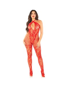 LEG AVENUE - BODYSTOCKING DE REJILLA CON ESTAMPADO DE FLORES ROJO TALLA ÚNICA LEG AVENUE BODYSTOCKINGS
