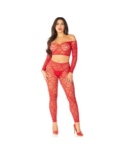 LEG AVENUE - CROP TOP + MEDIAS ROJO TALLA ÚNICA LEG AVENUE BODYSTOCKINGS