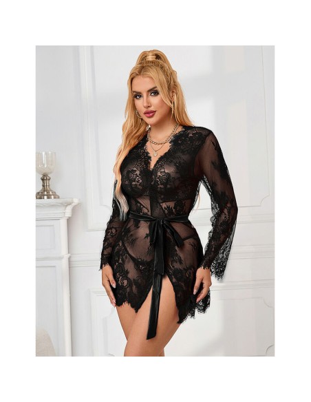 SUBBLIME - 953768 CAMISÓN DE ENCAJE + TANGA NEGRO L/XL SUBBLIME SETS