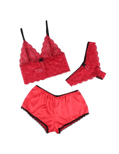 SUBBLIME - 953898 SET 3 PIEZAS ENCAJE Y SATEN ROJO S/M SUBBLIME SETS