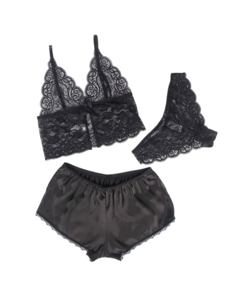 SUBBLIME - 953911 SET 3 PIEZAS ENCAJE Y SATEN NEGRO S/M SUBBLIME SETS