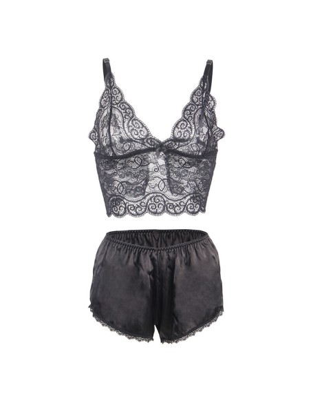 SUBBLIME - 953911 SET 3 PIEZAS ENCAJE Y SATEN NEGRO S/M SUBBLIME SETS