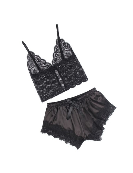 SUBBLIME - 953935 PIJAMA SEXY SATEN Y ENCAJE NEGRO S/M SUBBLIME SETS