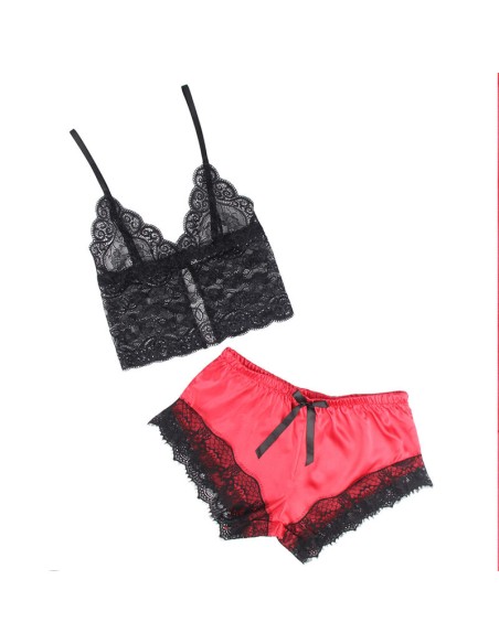 SUBBLIME - 953959 PIJAMA SEXY SATEN Y ENCAJE NEGRO/ROJO S/M SUBBLIME SETS