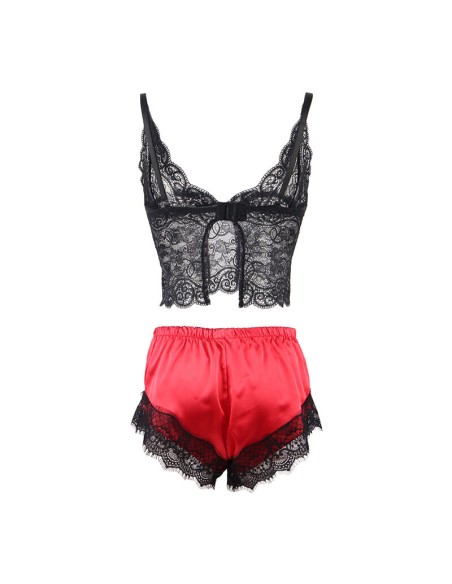 SUBBLIME - 953959 PIJAMA SEXY SATEN Y ENCAJE NEGRO/ROJO S/M SUBBLIME SETS