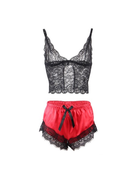 SUBBLIME - 953966 PIJAMA SEXY SATEN Y ENCAJE NEGRO/ROJO L/XL SUBBLIME SETS