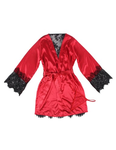 SUBBLIME - 954017 CAMISON DE ENCAJE ESPALDA TRANSPARENTE + TANGA ROJO/NEGRO S/M 