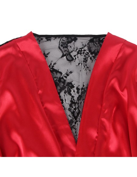 SUBBLIME - 954024 CAMISON DE ENCAJE ESPALDA TRANSPARENTE + TANGA ROJO/NEGRO L/XL SUBBLIME SETS